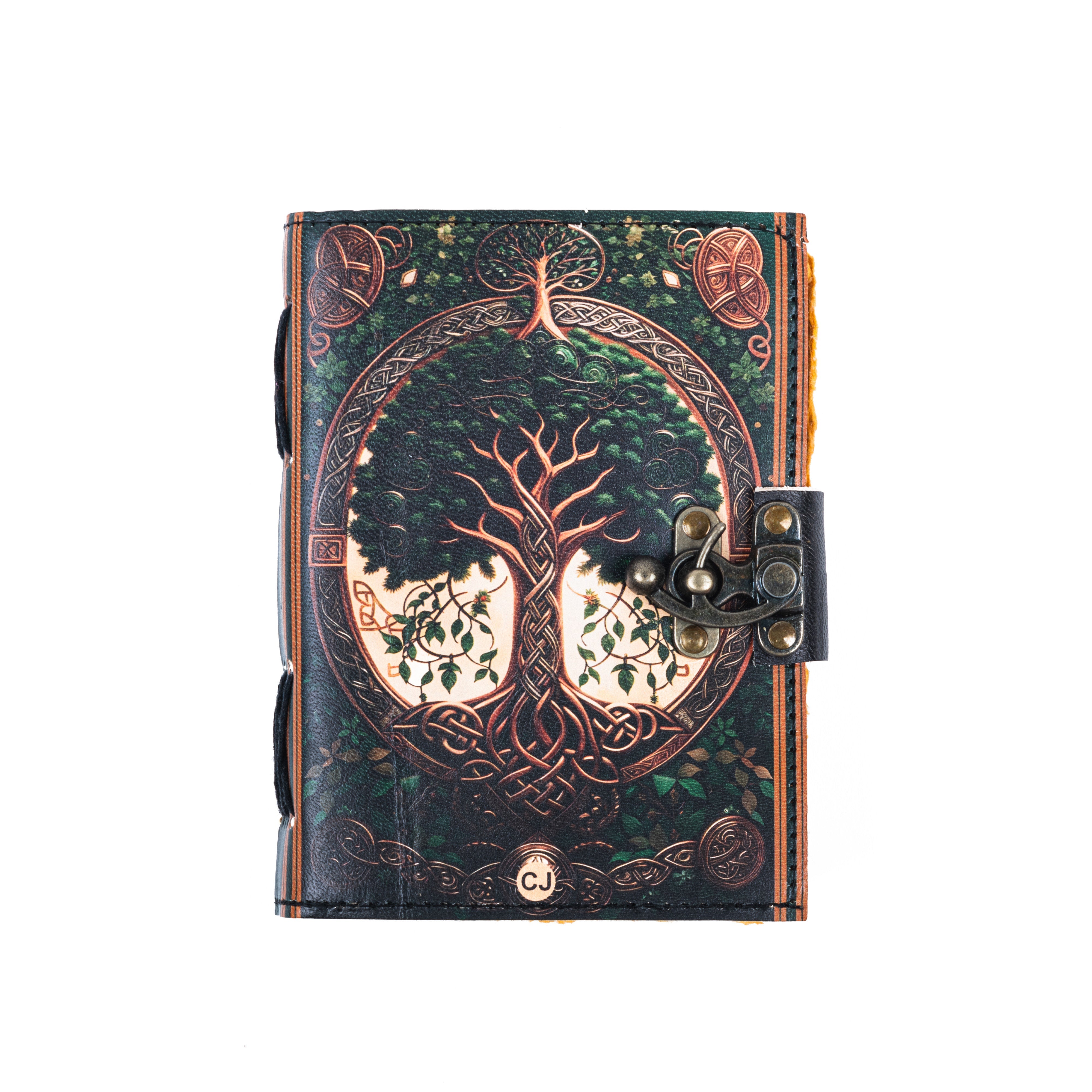 Leather Journal Notebook with Vintage Paper Tree Print-1