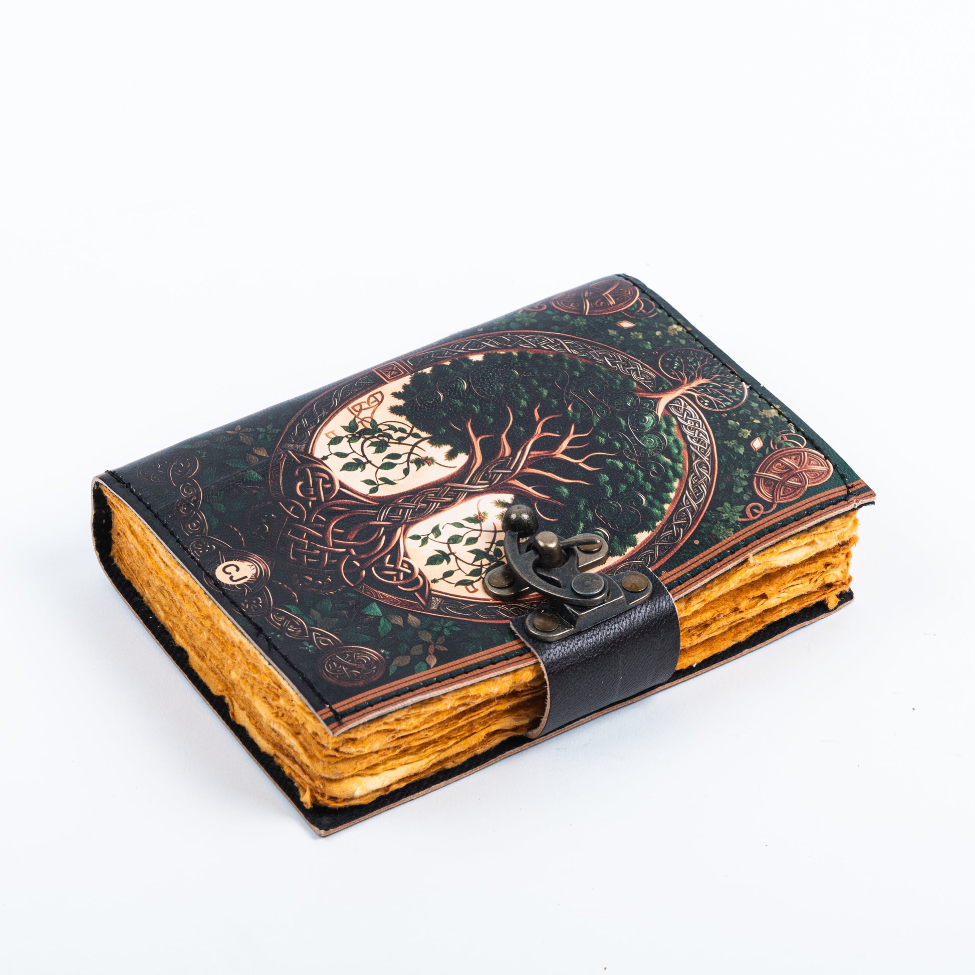 Leather Journal Notebook with Vintage Paper Tree Print-2