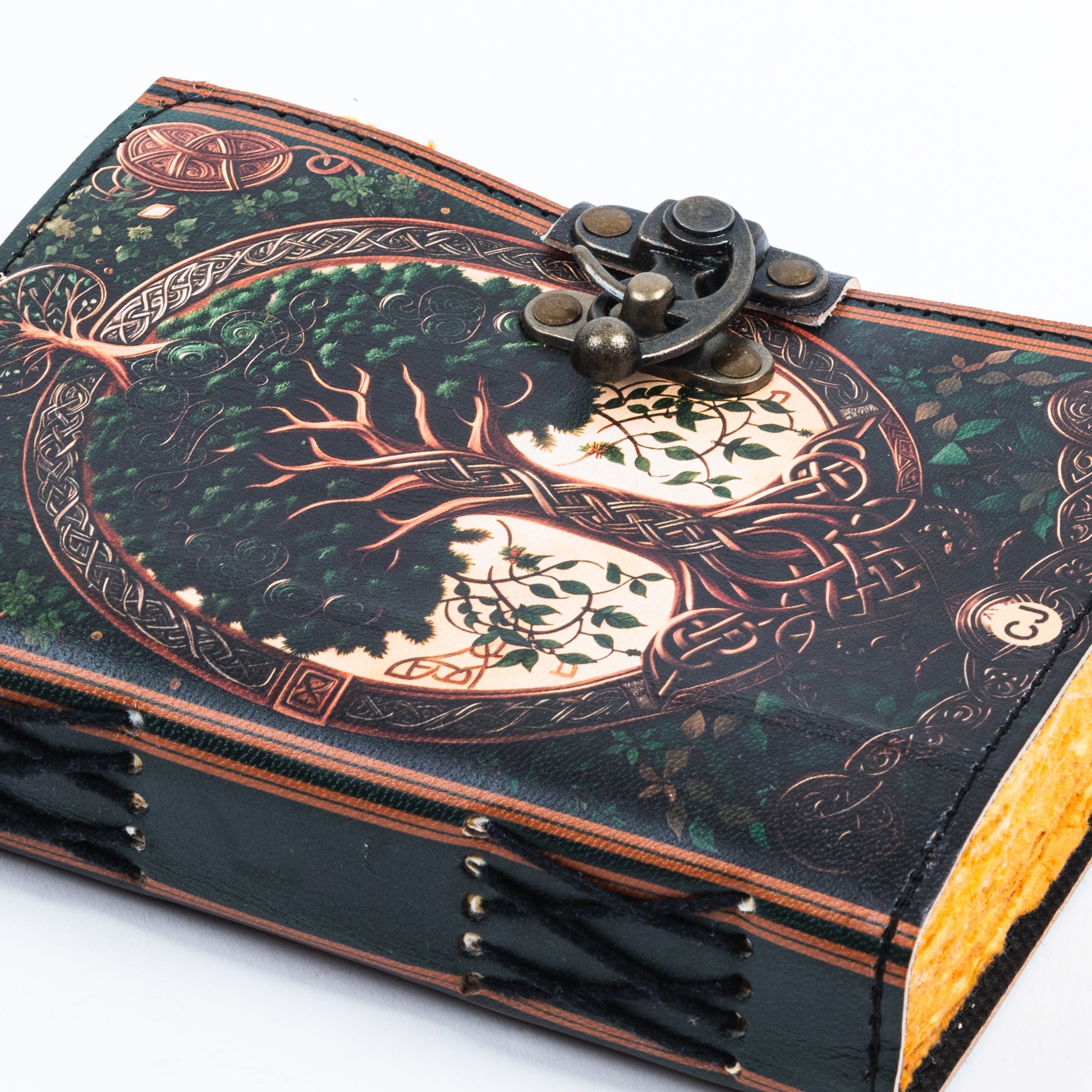 Leather Journal Notebook with Vintage Paper Tree Print-4