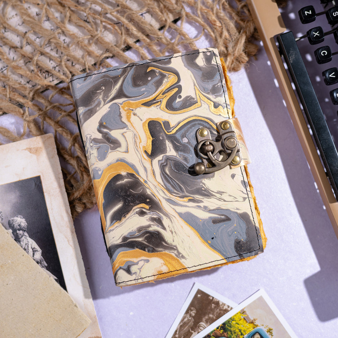 Vintage Leather Bound Diary with Mother of Earth Print-0