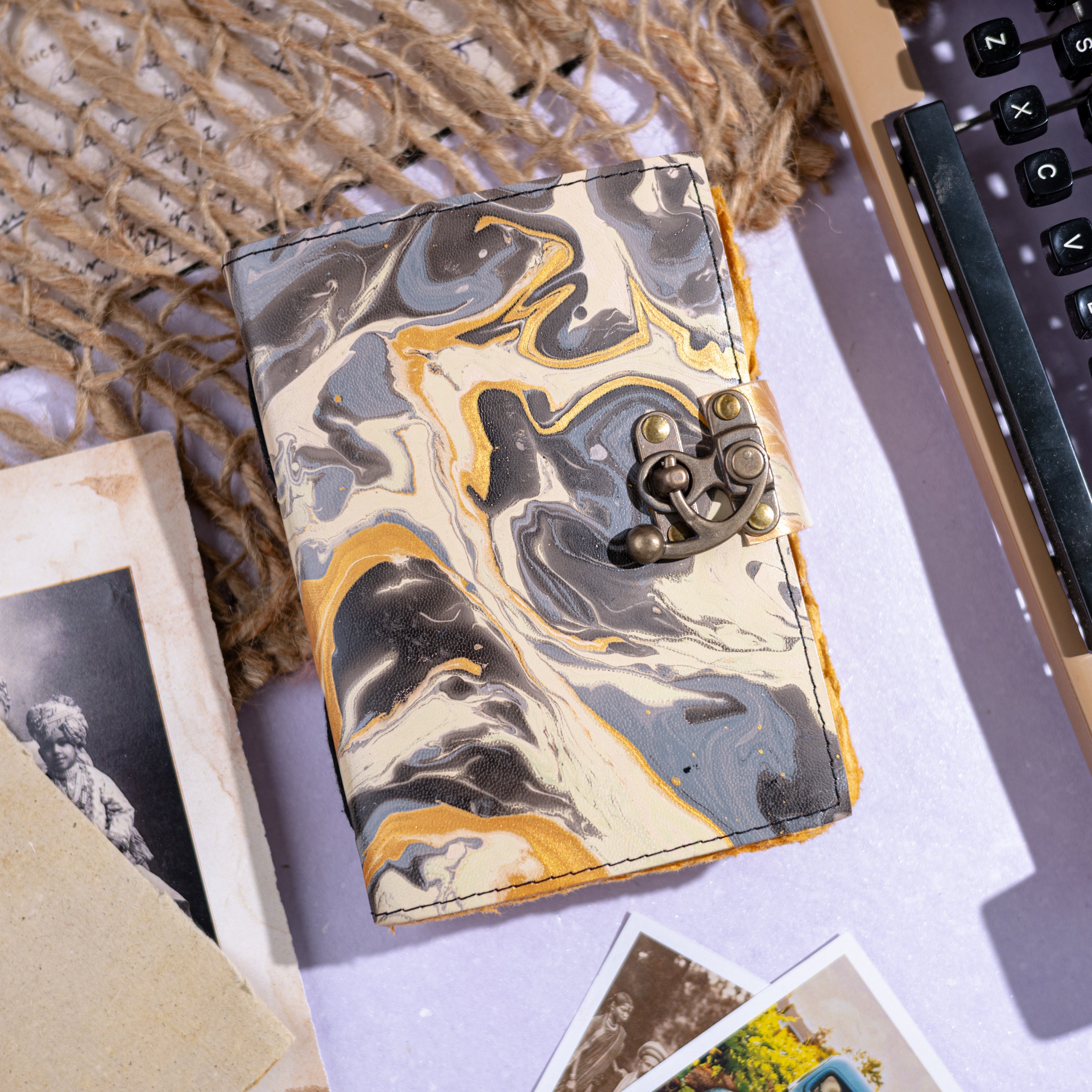Vintage Leather Bound Diary with Mother of Earth Print-0