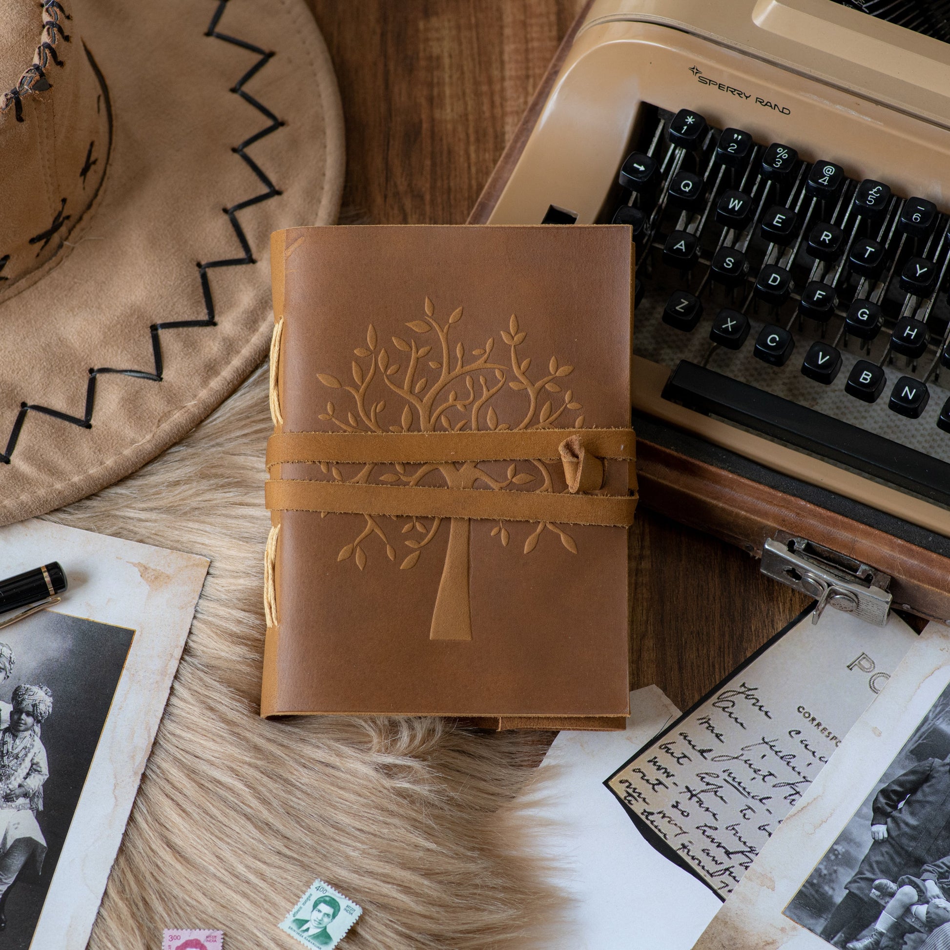 Embossed Leather Journal With Tree-0