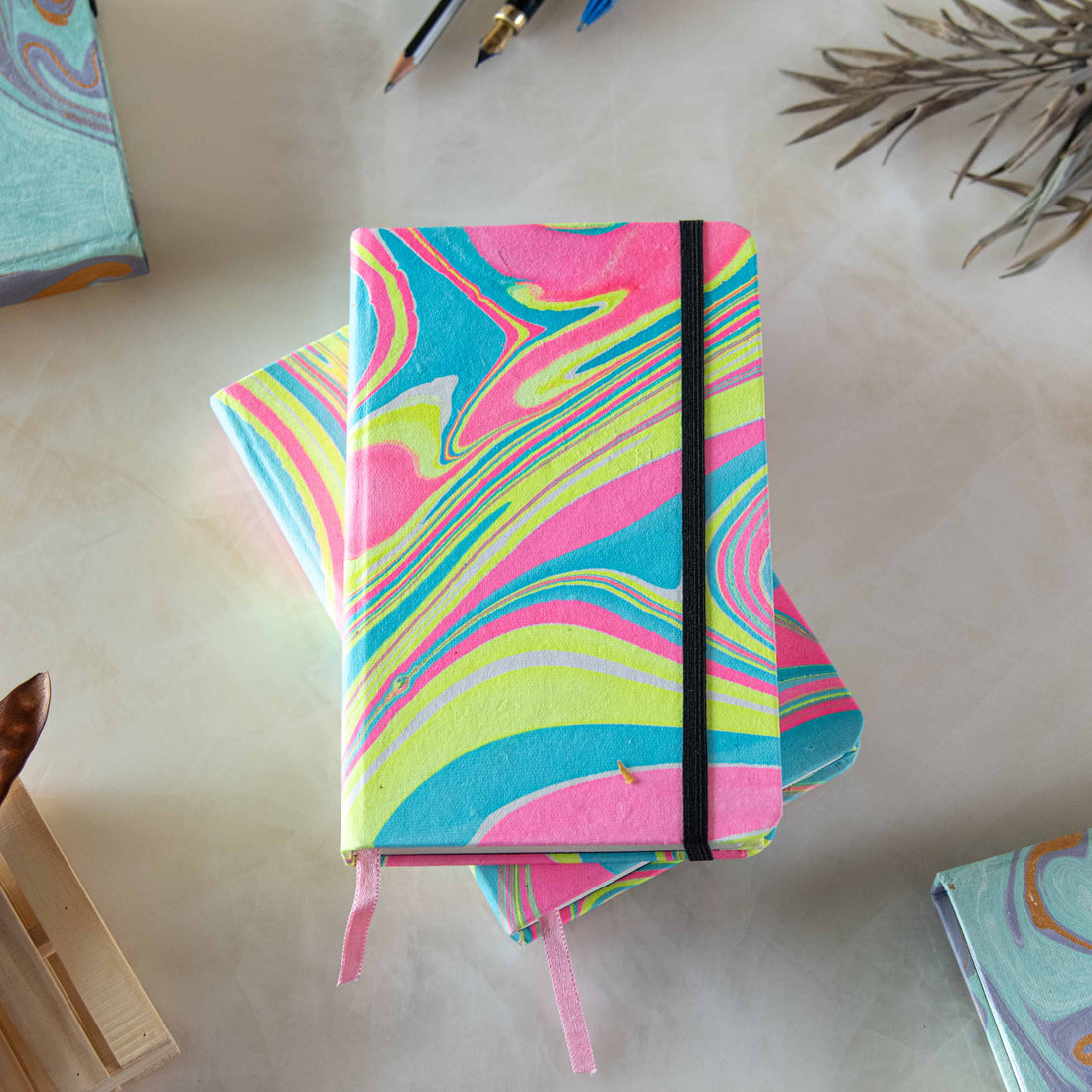 Marbled cover Hardbound Unruled Diary journal-0