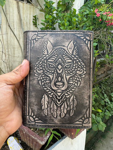 Wolf Embossed Leather Journal diary with 200 Handmade pages-0