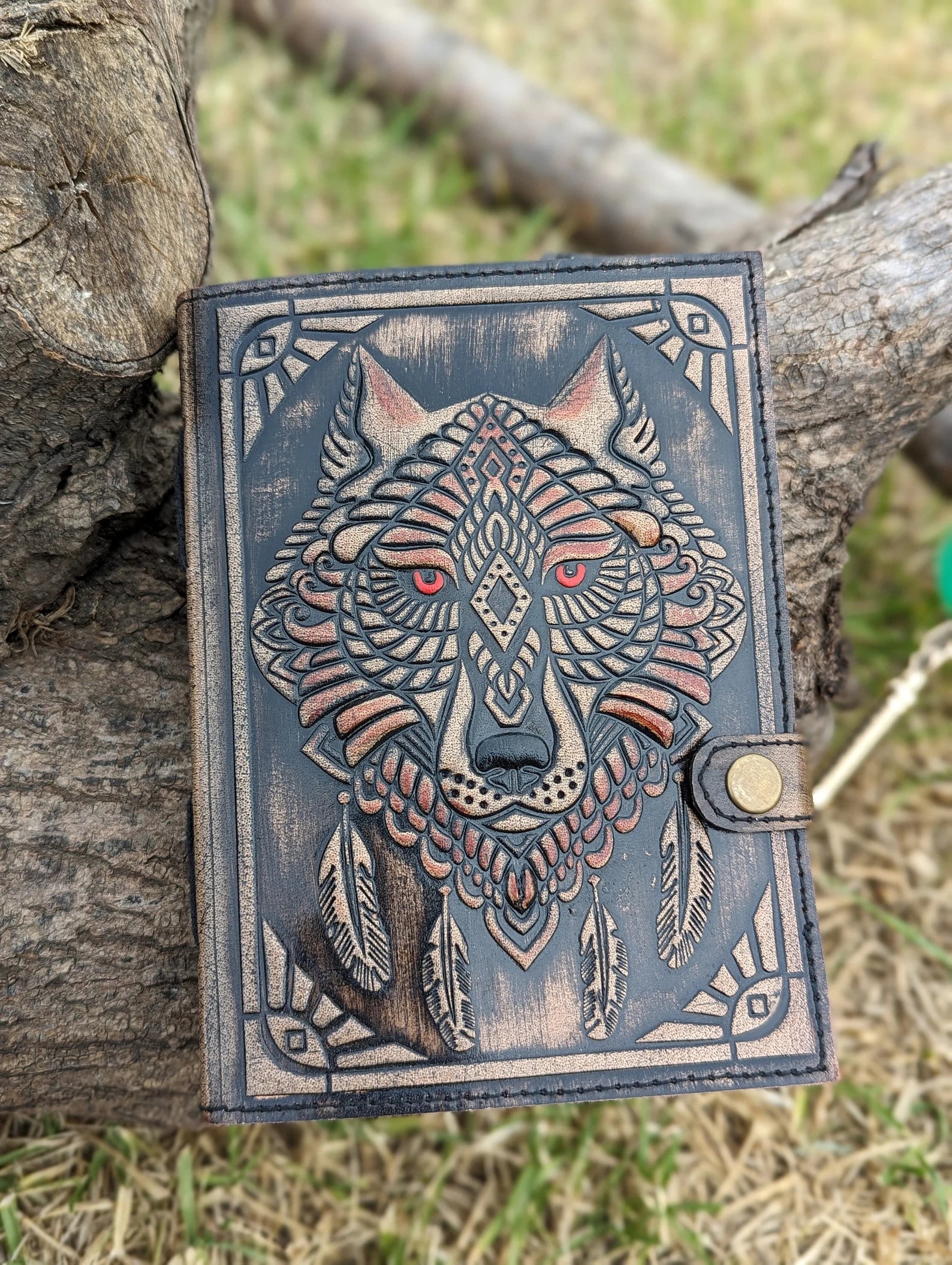 Wolf Embossed Leather Journal diary with 200 Handmade pages-4