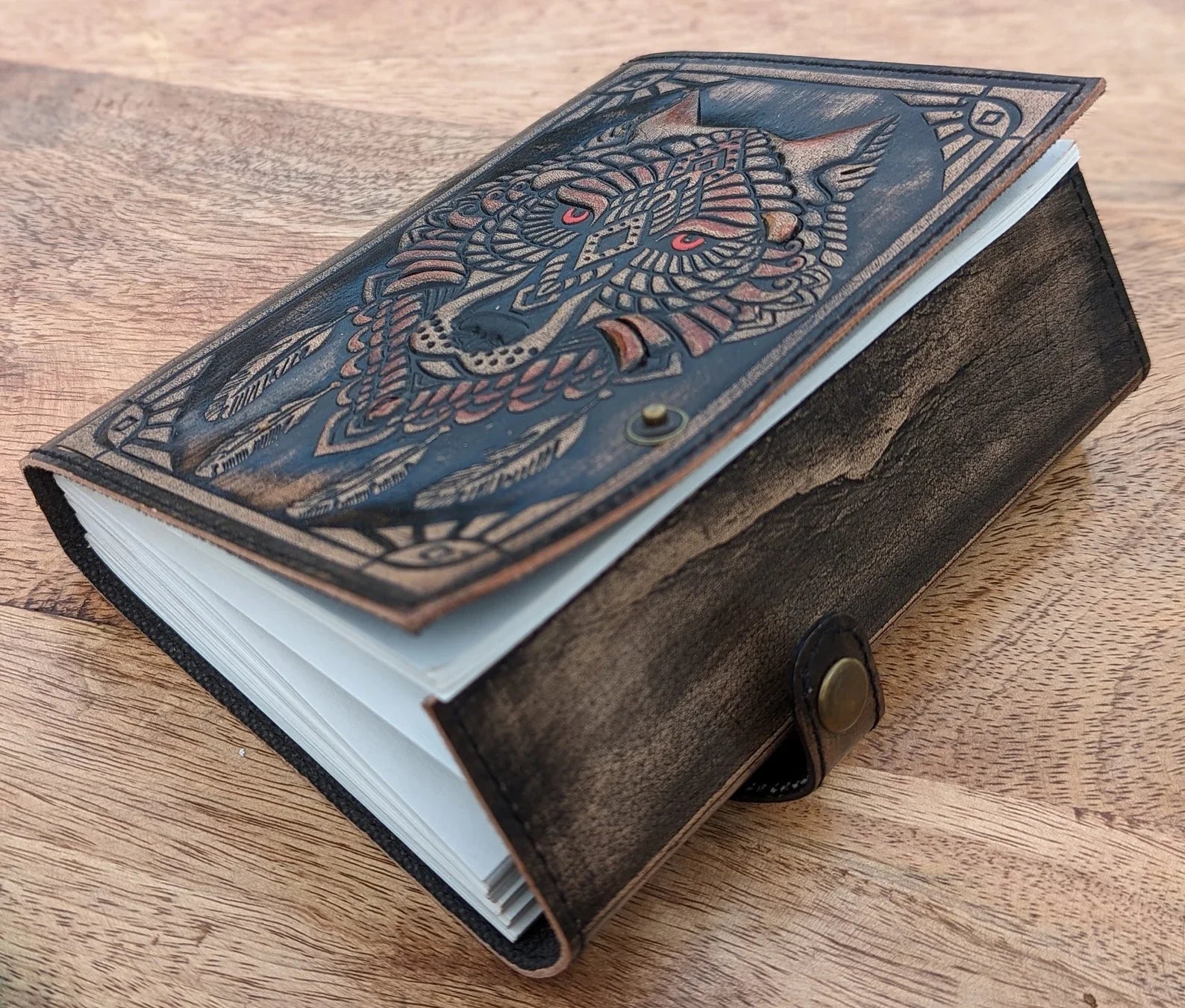 Wolf Embossed Leather Journal diary with 200 Handmade pages-2